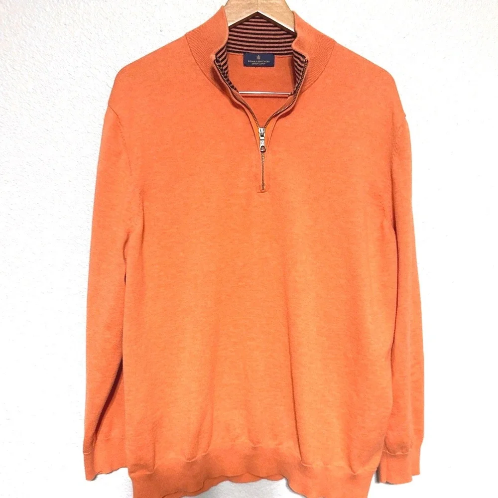 Brooks Brothers Mens XXL 2XL Orange Supima Cotton Quarter Zip Pullover Sweater